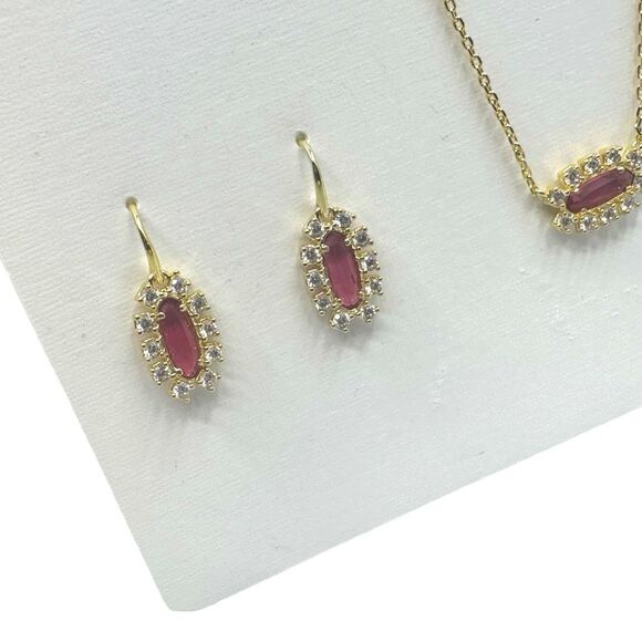 Kendra Scott Emma Framed Pendant Necklace & Drop Earrings Set - Pink/Red - Picture 3 of 5